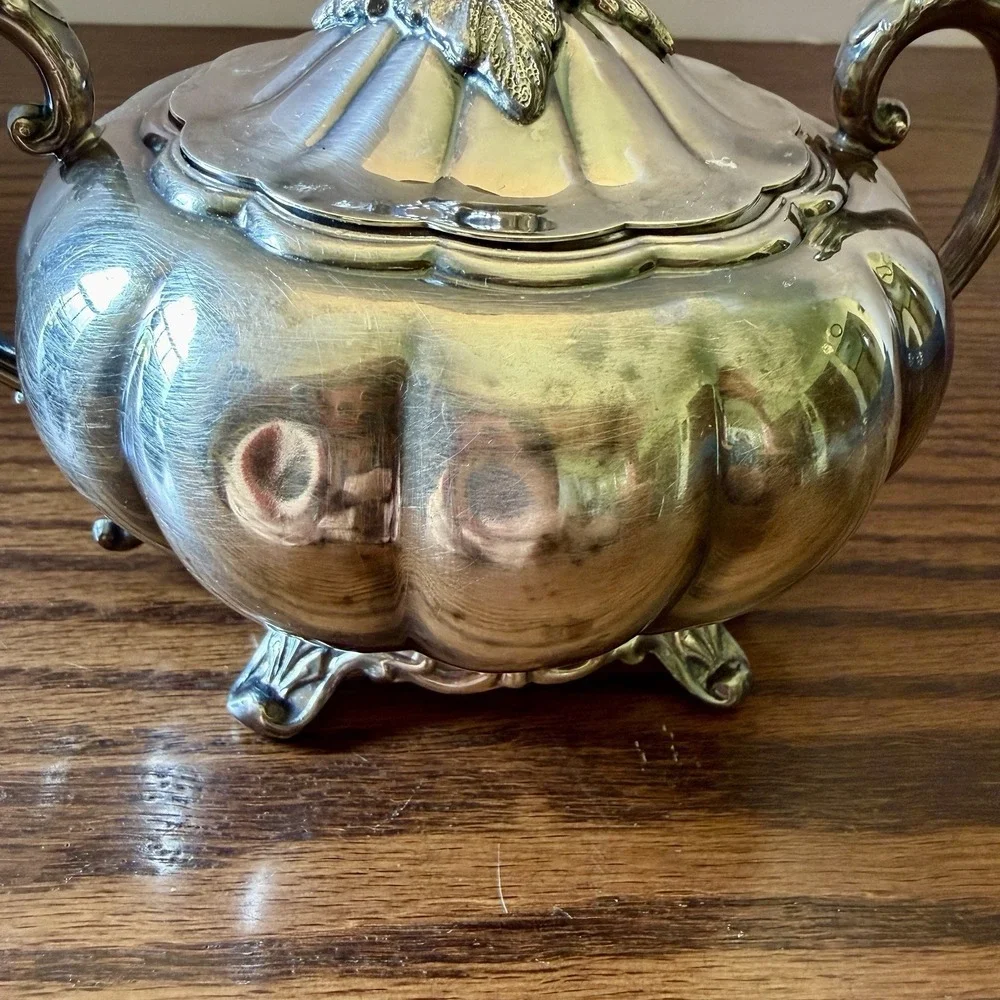Vintage Community Plate Old English Melon Pattern Creamer, Sugar Bowl With Lid